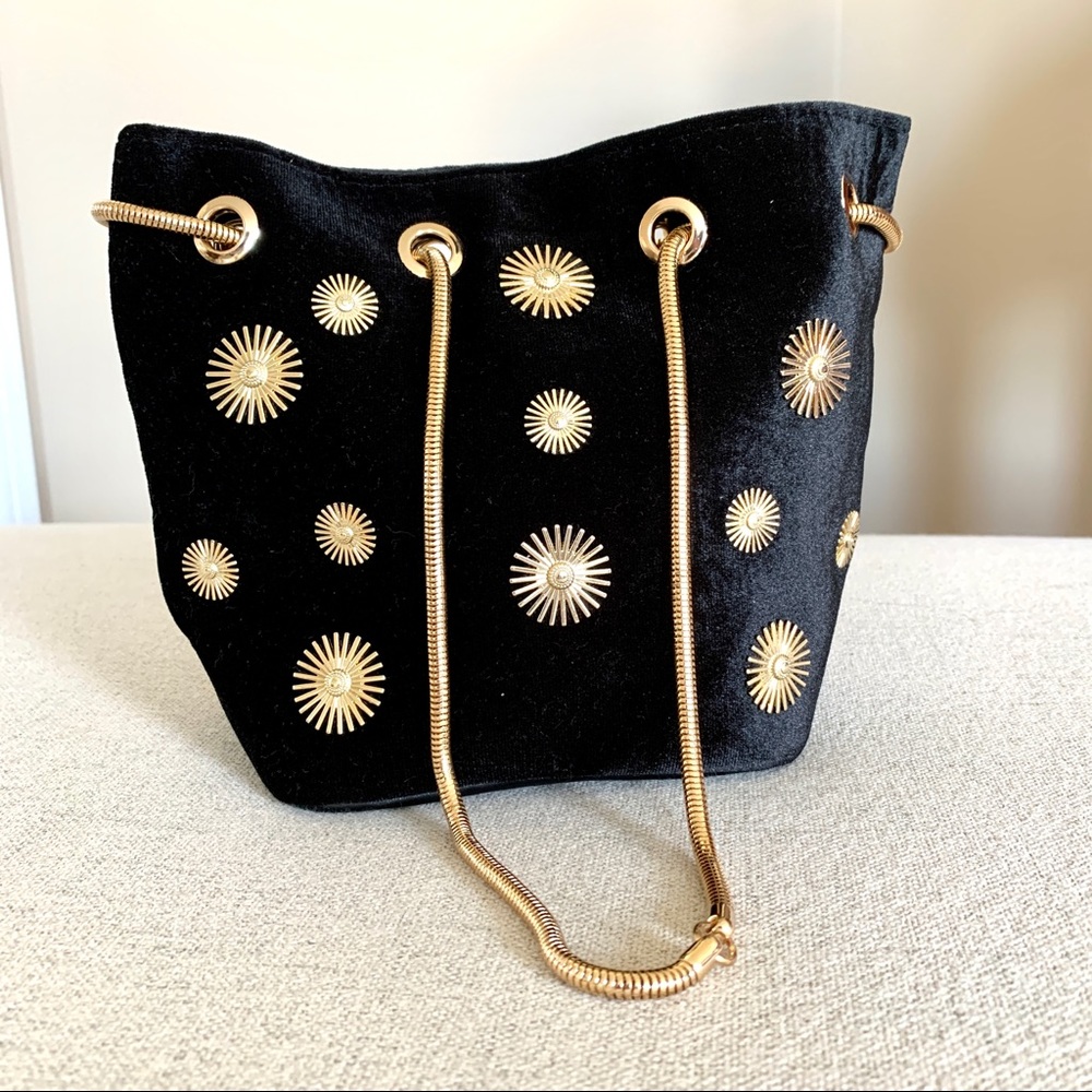 Black Velvet Gold Embellished Bag